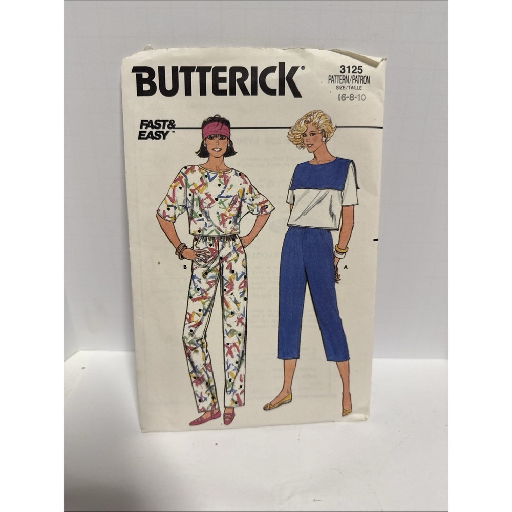 Vtg 1985 Butterick Sewing Pattern 3125 Misses' Top & Pants UNCUT Sz 6-8-10
